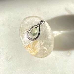 New - Silver Green Teardrop Pendant (no chain)